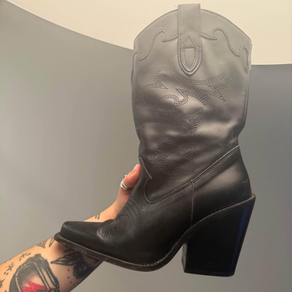 L'INTERVALLE Black Heeled Cowboy Boots - Picture 3 of 4